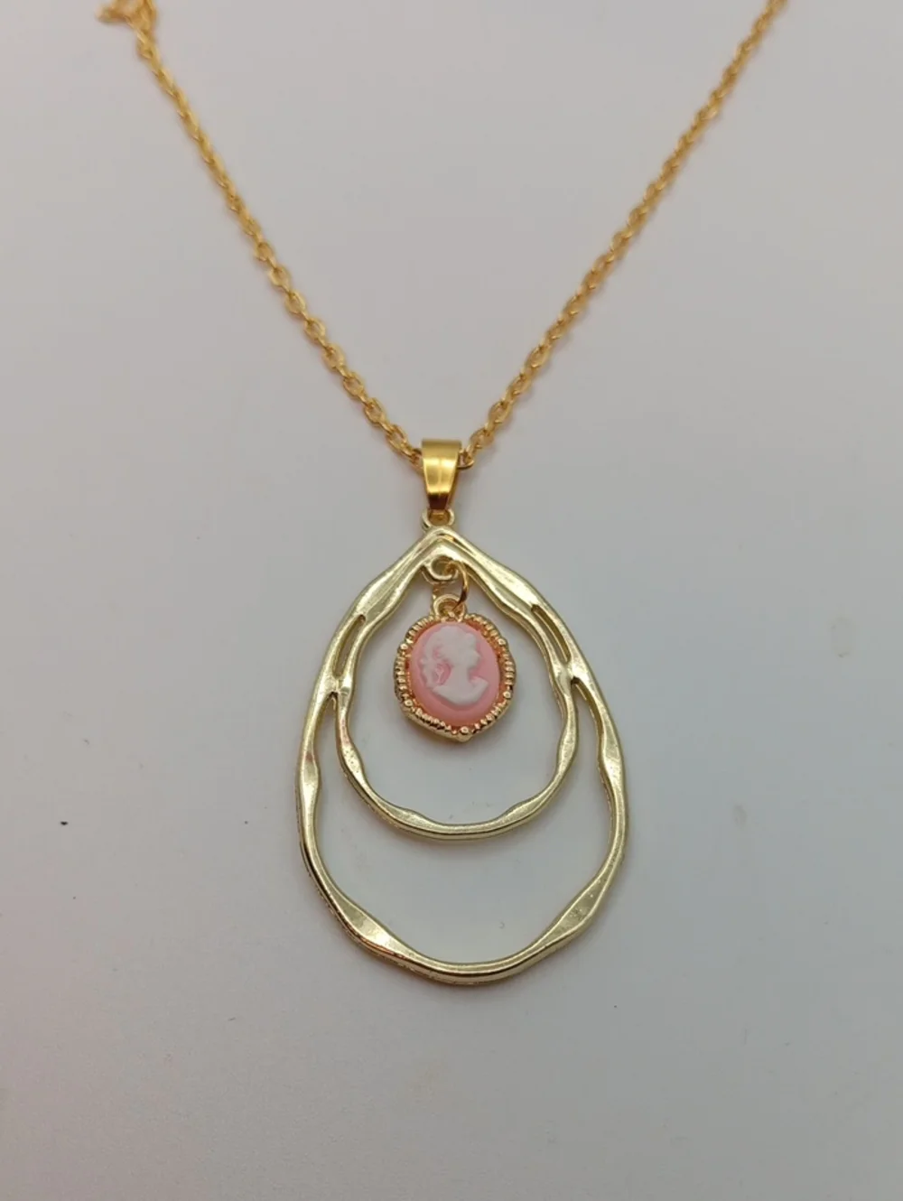 Gold-Tone Pink Cameo Teardrop Necklace & Earrings Set